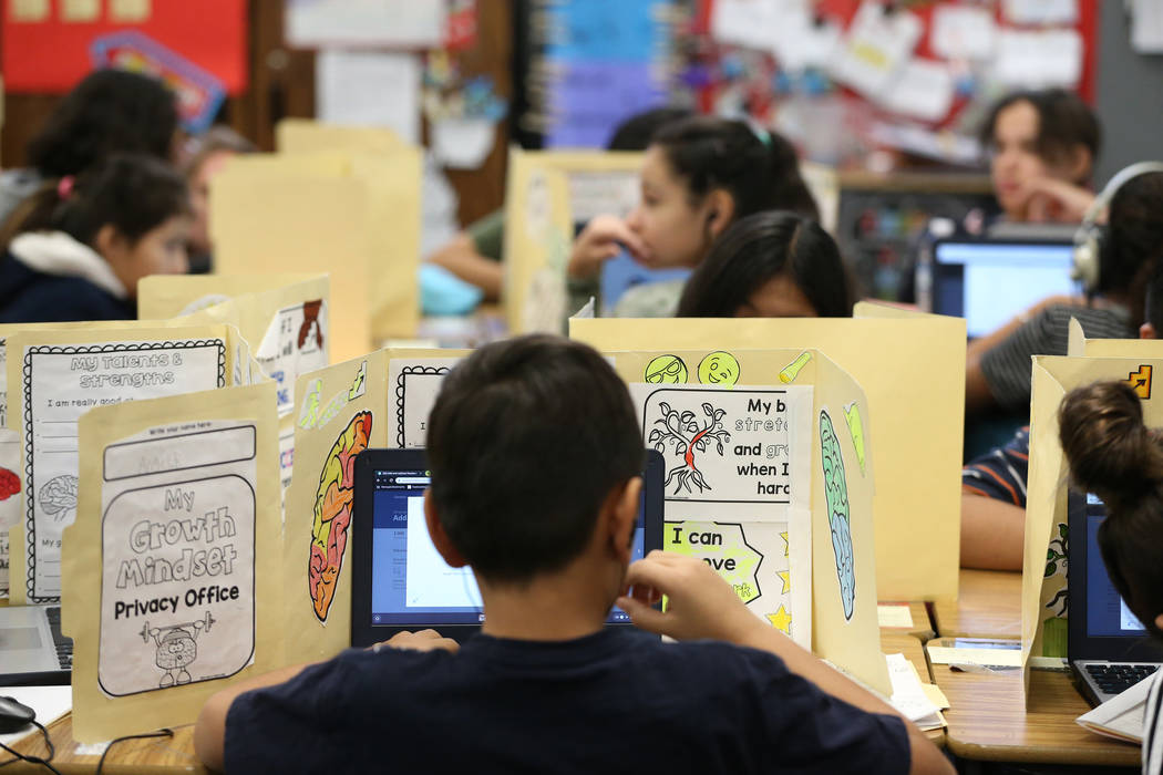 Fifith-grade-students work in a classroom at Crestwood Elementary School in Las Vegas, Wednesda ...