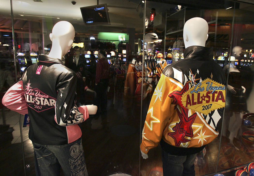 Mannequins in the Palms' gift shop wear NBA All-Star logo jackets to commemorate the arrival of ...