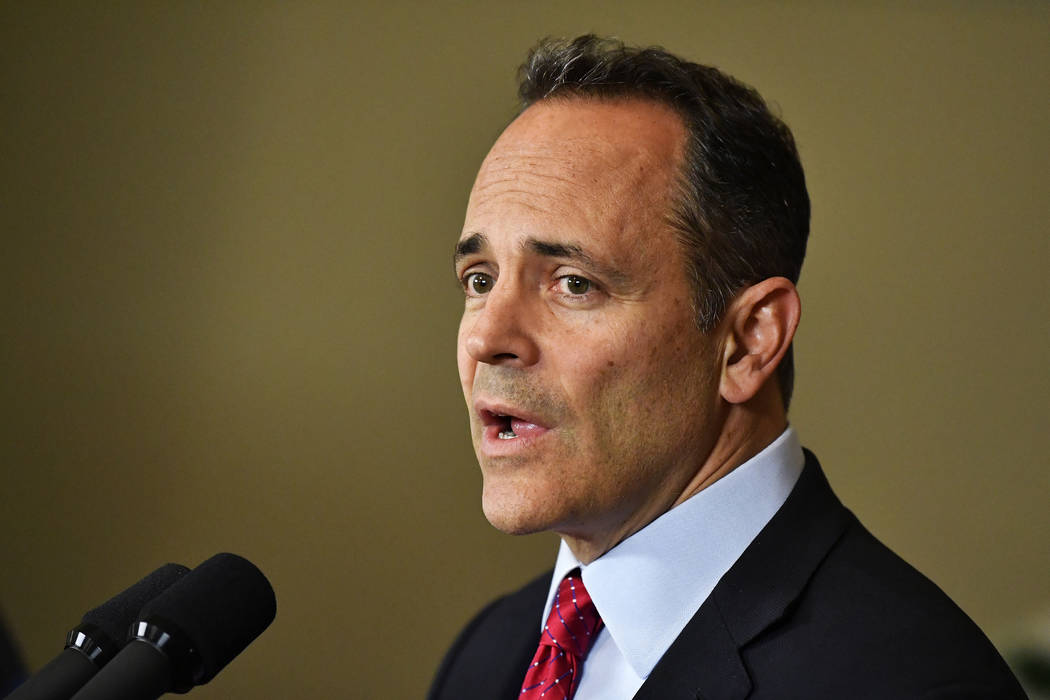 FILE - In this Nov. 6, 2019, file photo, Kentucky Gov. Matt Bevin announces his intent to call ...