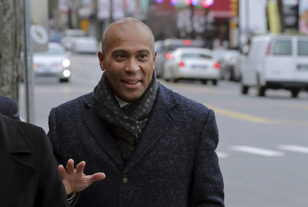 Democratic presidential candidate and former Massachusetts Gov. Deval Patrick arrives to campai ...