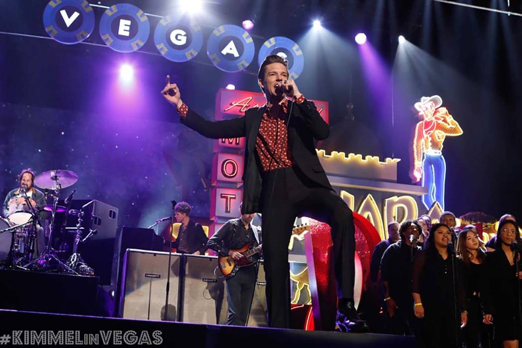 The Killers perform on “Jimmy Kimmel Live!,” April 1, 2019, in Las Vegas. (Robert Loud)