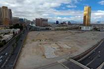 Aerial photo of property owned by Wynn Resorts at the southwest corner of Las Vegas Boulevard a ...