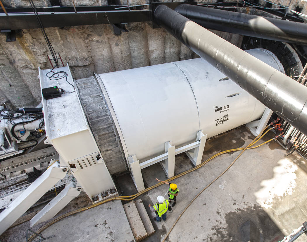 A tunnel boring machine is seen at the construction site during a media tour at the Las Vegas ...