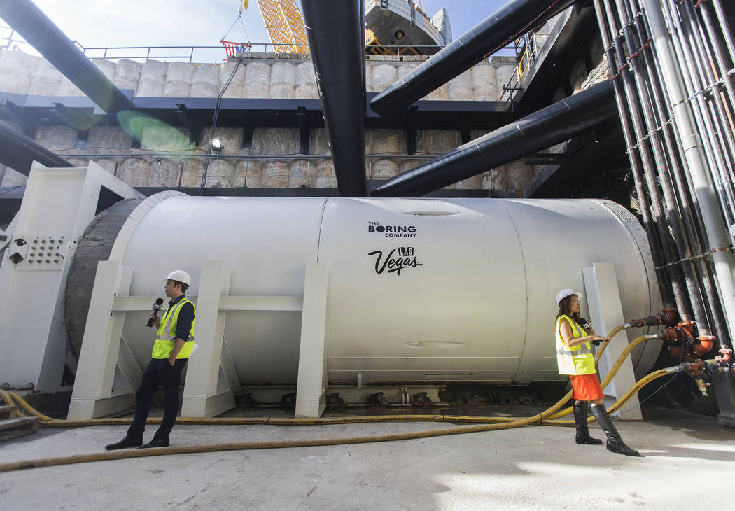 A tunnel boring machine is seen at the construction site during a media tour at the Las Vegas ...