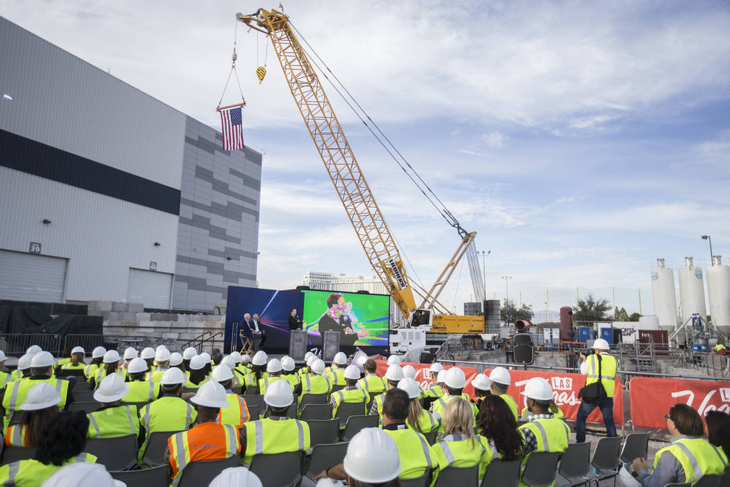 The Boring Company president Steve Davis, top/middle, speaks at the future location of one of t ...