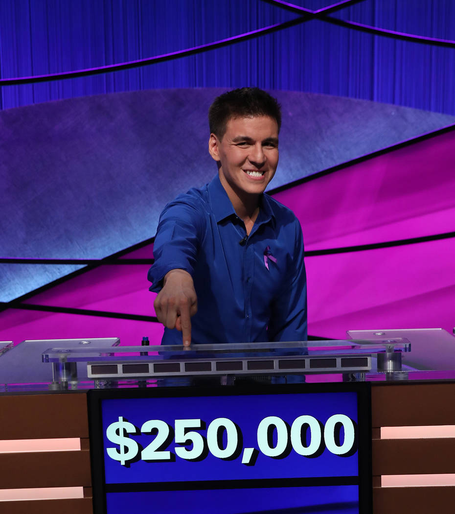 Las Vegan James Holzhauer celebrates after winning the “Jeopardy!” Tournament of Champions. ...