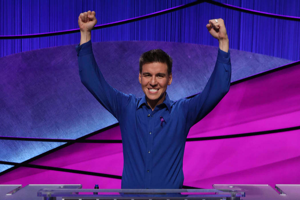 Las Vegan James Holzhauer celebrates after winning the “Jeopardy!” Tournament of Champions. ...