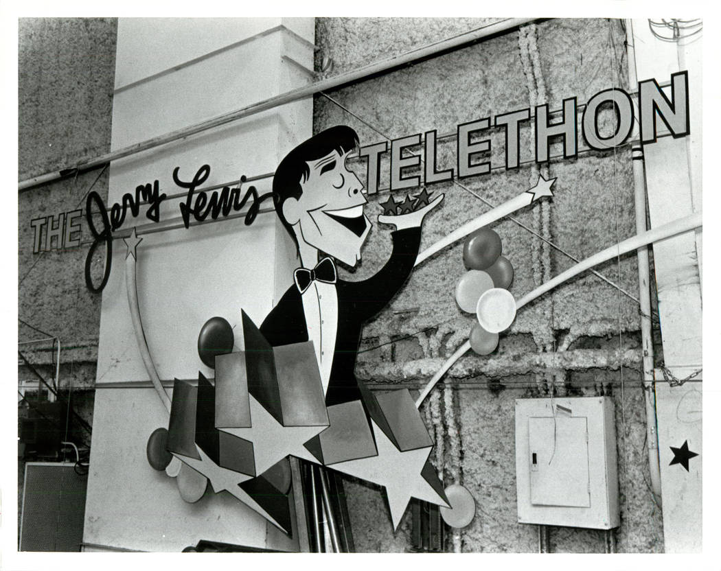 A billboard advertises the 1980 Jerry Lewis telethon. (Las Vegas Review-Journal)