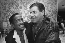 Sammy Davis Jr., and Jerry Lewis are shown on the opening night of their show at Bally's in an ...
