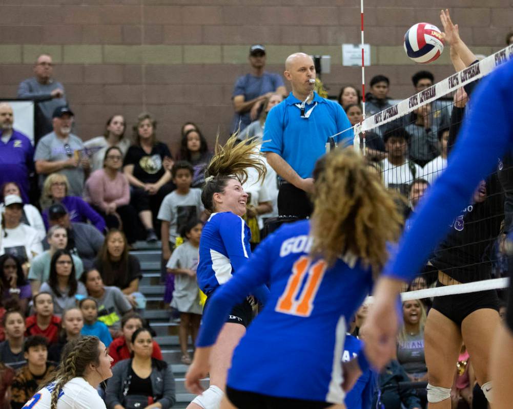 Bishop Gorman's Tommi Stockham (3) makes a kill during the match against Durango High School at ...