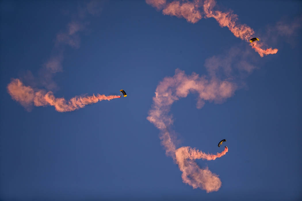 Para-Commandos with the US Special Operations Command's premier aerial parachute demonstration ...