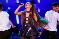 In this June 2, 2018 file photo, Ariana Grande performs at Wango Tango in Los Angeles. (Chris ...