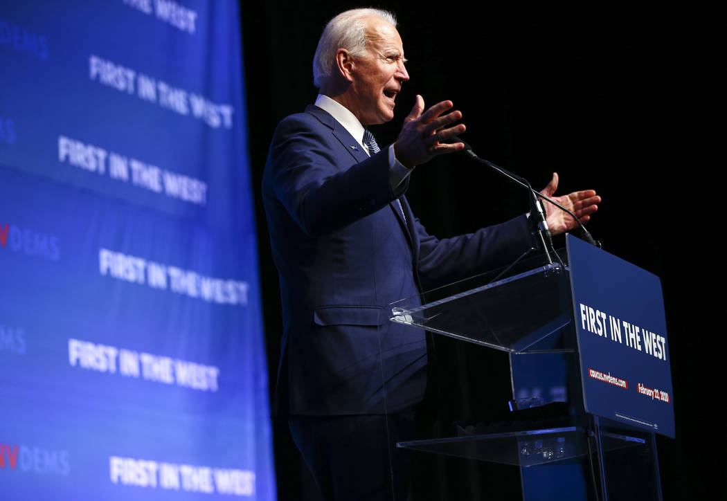 Democratic presidential candidate and former Vice President Joe Biden speaks during the Nevada ...