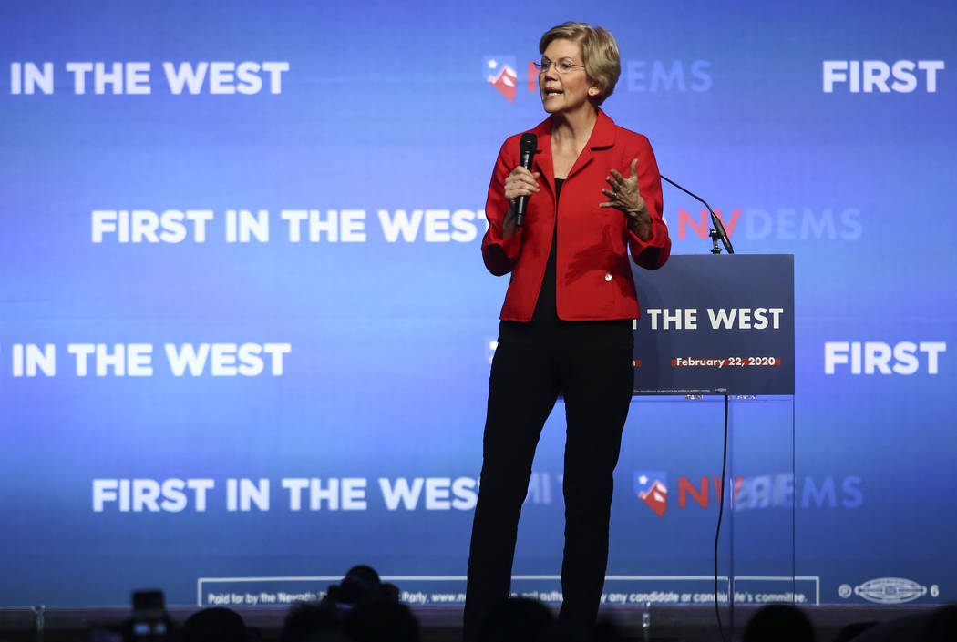 U.S. Sen. Elizabeth Warren, D-Mass., speaks during the Nevada State Democratic Party's "First i ...