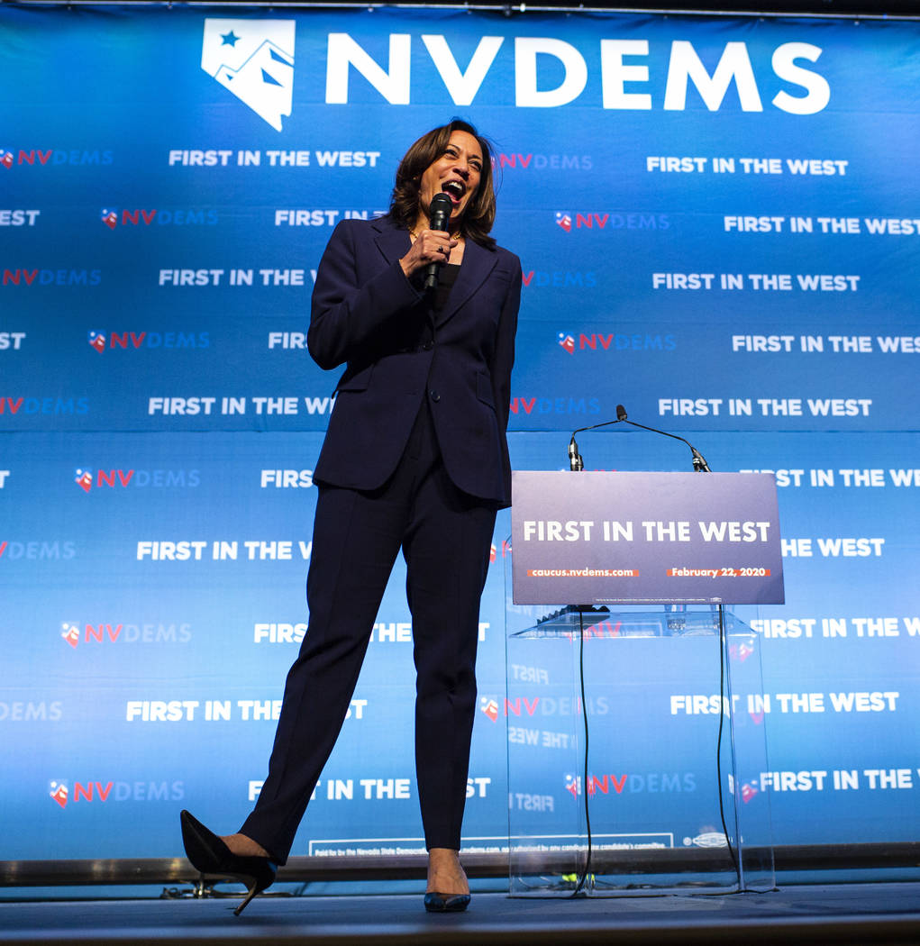 Democratic presidential candidate Sen. Kamala Harris, D-Calif., speaks during the Nevada State ...
