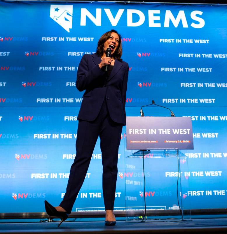 Democratic presidential candidate Sen. Kamala Harris, D-Calif., speaks during the Nevada State ...
