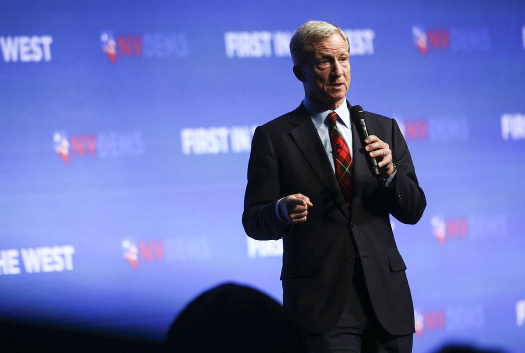 Democratic presidential candidate and businessman Tom Steyer speaks during the Nevada State Dem ...