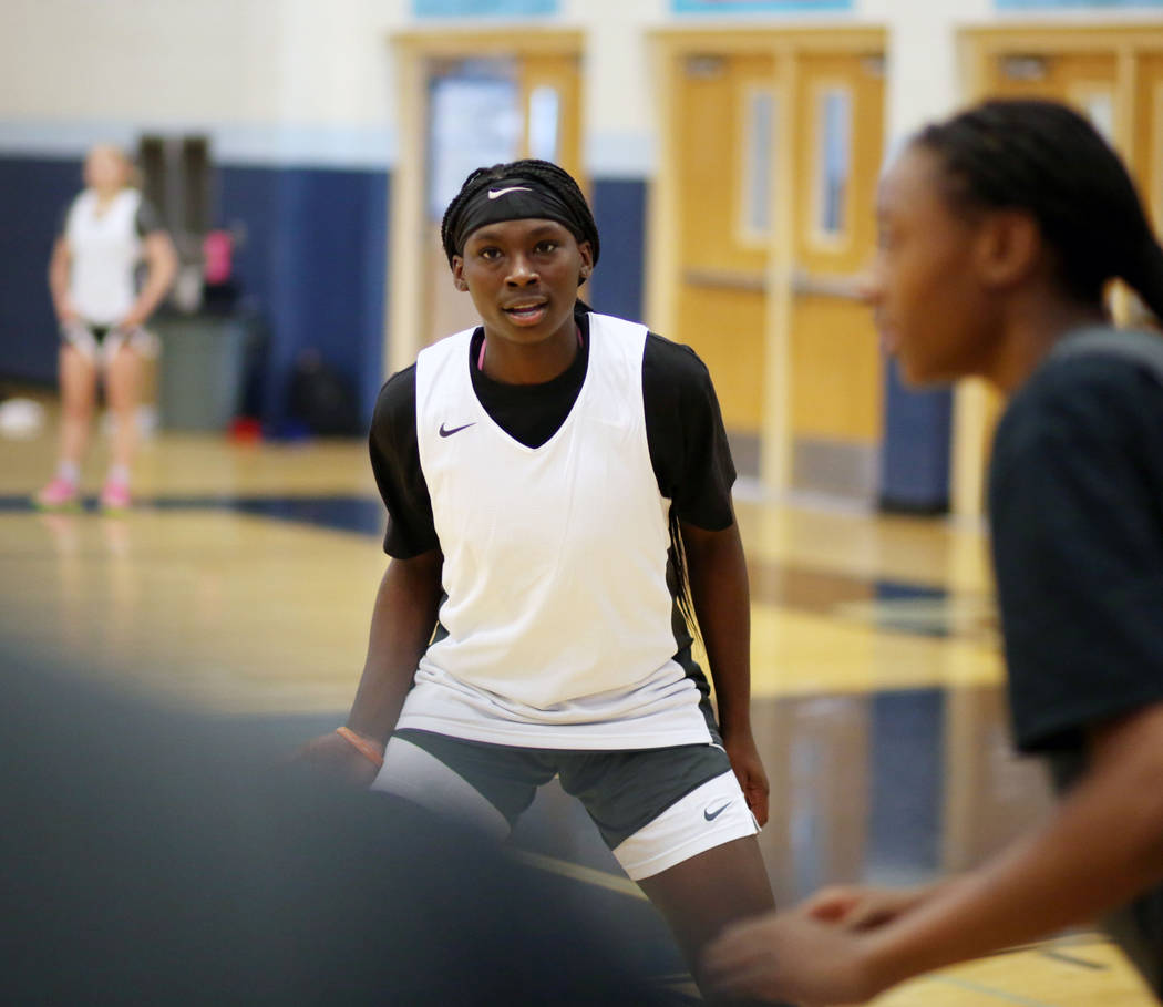 Centennial sophomore Mary McMorris participates in a drill during varsity girls practice at Cen ...