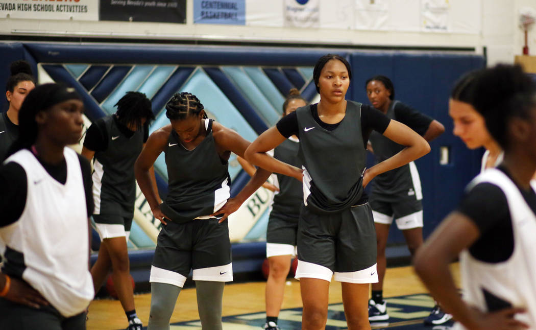 Centennial's varsity girls practice at Centennial high school in Las Vegas, Monday, Nov. 25, 20 ...