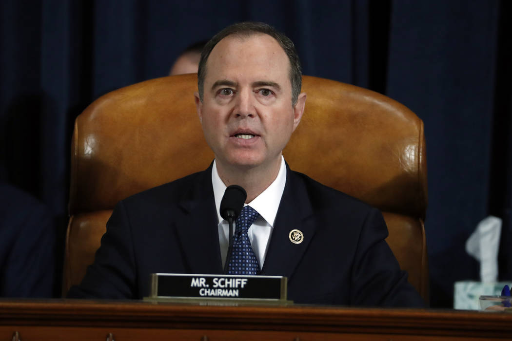 House Intelligence Committee Chairman Adam Schiff, D-Calif., gives his opening remarks as Jenni ...