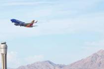 A Southwest Airlines plane takes off from McCarran International Airport on Thursday, July 25, ...