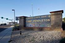 The main gate of Camp Pendleton Marine Base at Camp Pendleton, Calif. (AP Photo/Lenny Ignelzi, ...