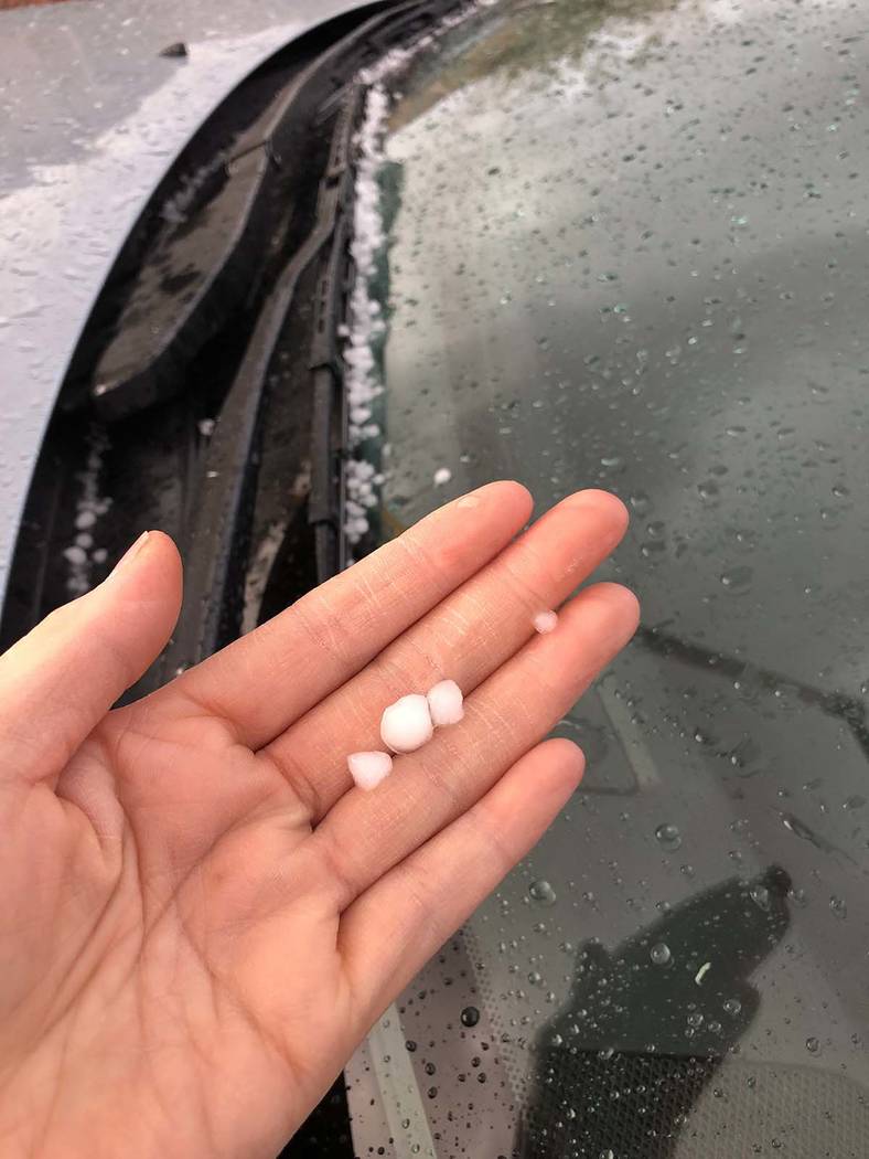 Pea-size hail fell in Summerlin, near the 215 Beltway and Charleston Boulevard, early Wednesday ...