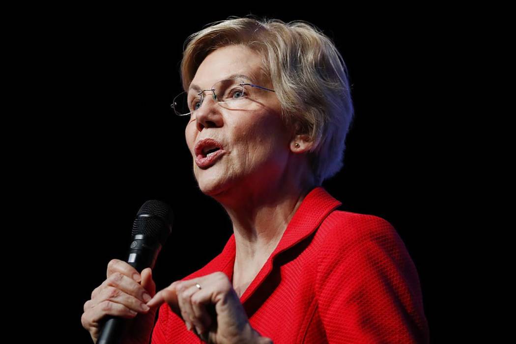 In this Nov. 17, 2019, photo, Democratic presidential candidate Sen. Elizabeth Warren, D-Mass., ...