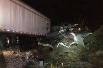 A semi rollover is seen in the southbound lanes of Interstate 15 between Cedar City and St. Geo ...