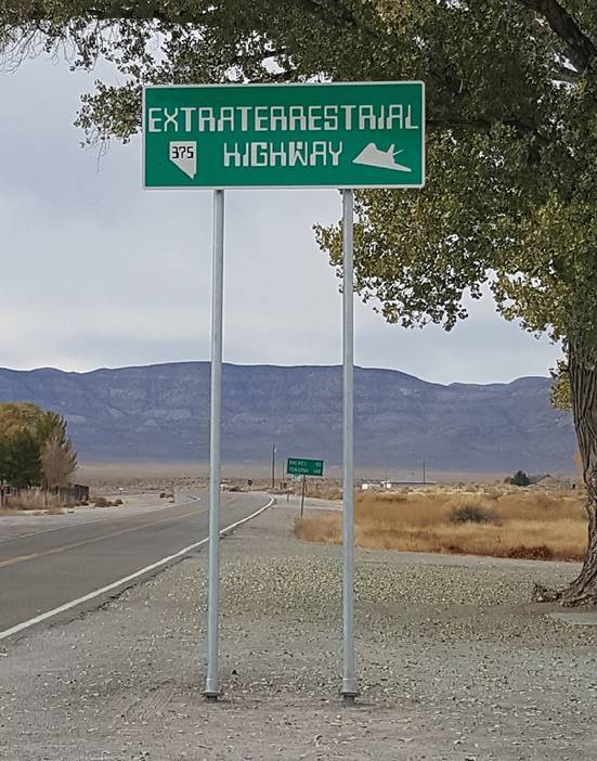 A new version of the "Extraterrestrial Highway" sign at the junction of state Routes 318 and 37 ...