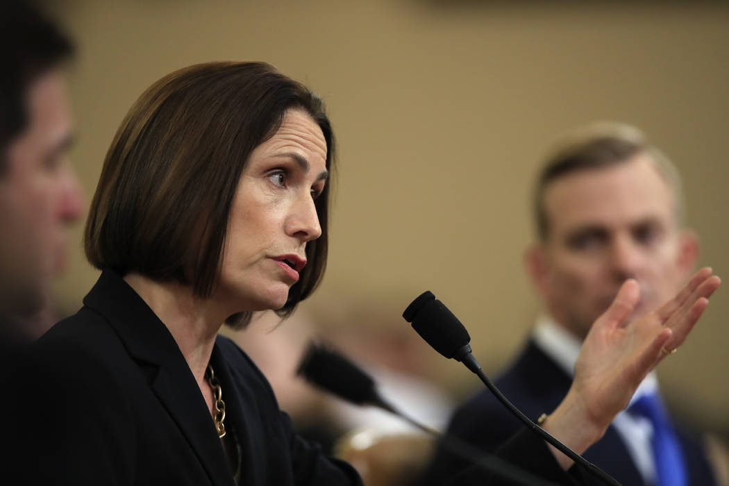 Former White House national security aide Fiona Hill, and David Holmes, a U.S. diplomat in Ukra ...