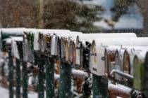 Snow covers mailboxes in Old Town at Mount Charleston on Wednesday, Nov. 20, 2019. Lee Canyon r ...