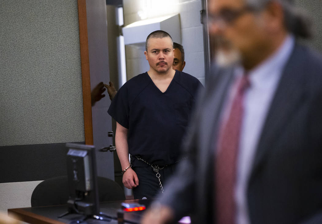 Anthony Wrobel arrives in the courtroom to be sentenced at the Regional Justice Center in Las V ...