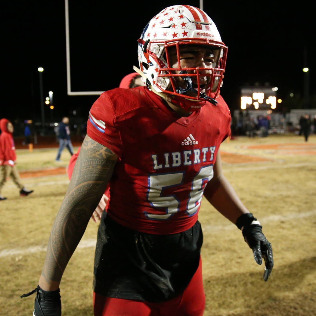 Liberty's Alofaletauia Maluia (58) gets emotional after his team's 30-24 overtime win against B ...