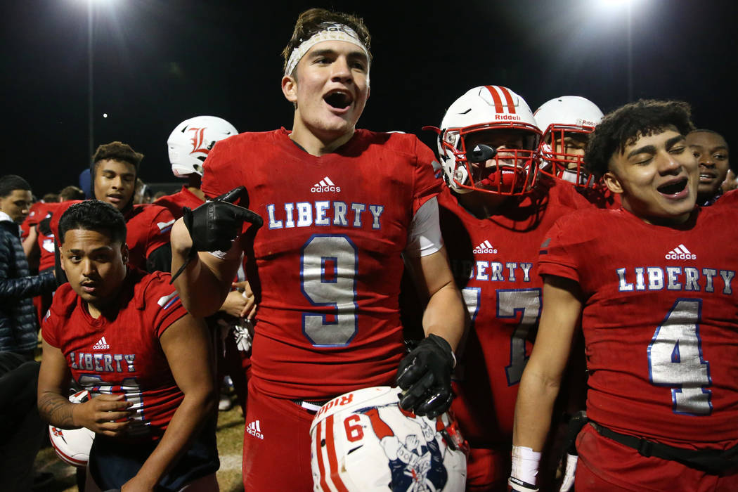 Liberty's Ikalewa Paaoao (31), Moliki Matavao (9), Ryan Johns (77) and Edward Gastelum (4), cel ...