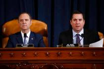 Rep. Devin Nunes, R-Calif., right, the ranking member of the House Intelligence Committee, join ...