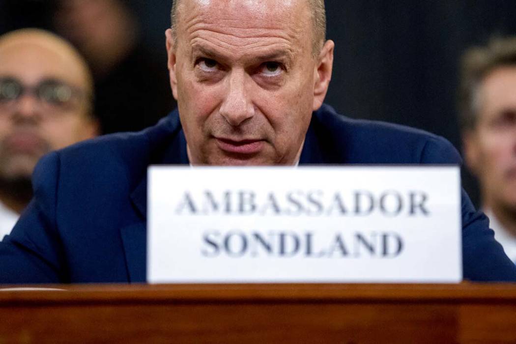 Ambassador Gordon Sondland, U.S. Ambassador to the European Union, center, appears before the H ...