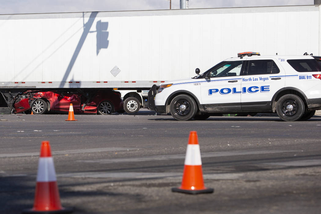 A fatal crash at East Cheyenne Avenue and Losee Road on Friday, Nov. 22, 2019, in North Las Veg ...