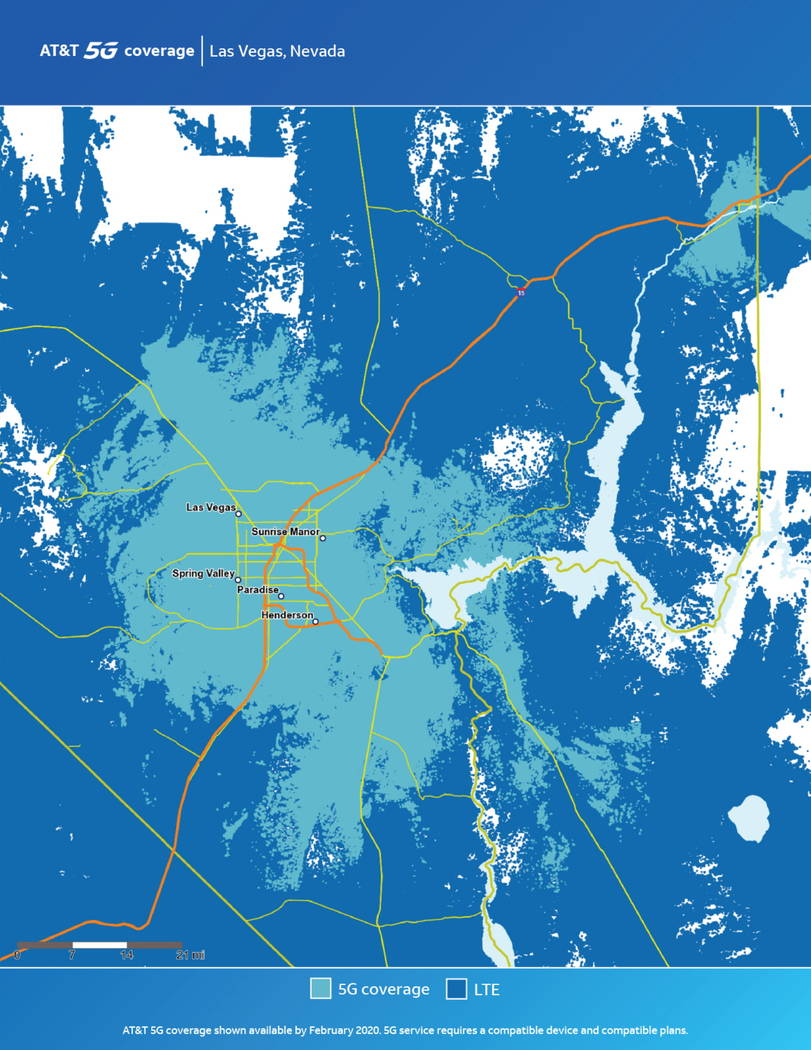 A map of where AT&T plans to offer 5G service in Las Vegas. (AT&T)