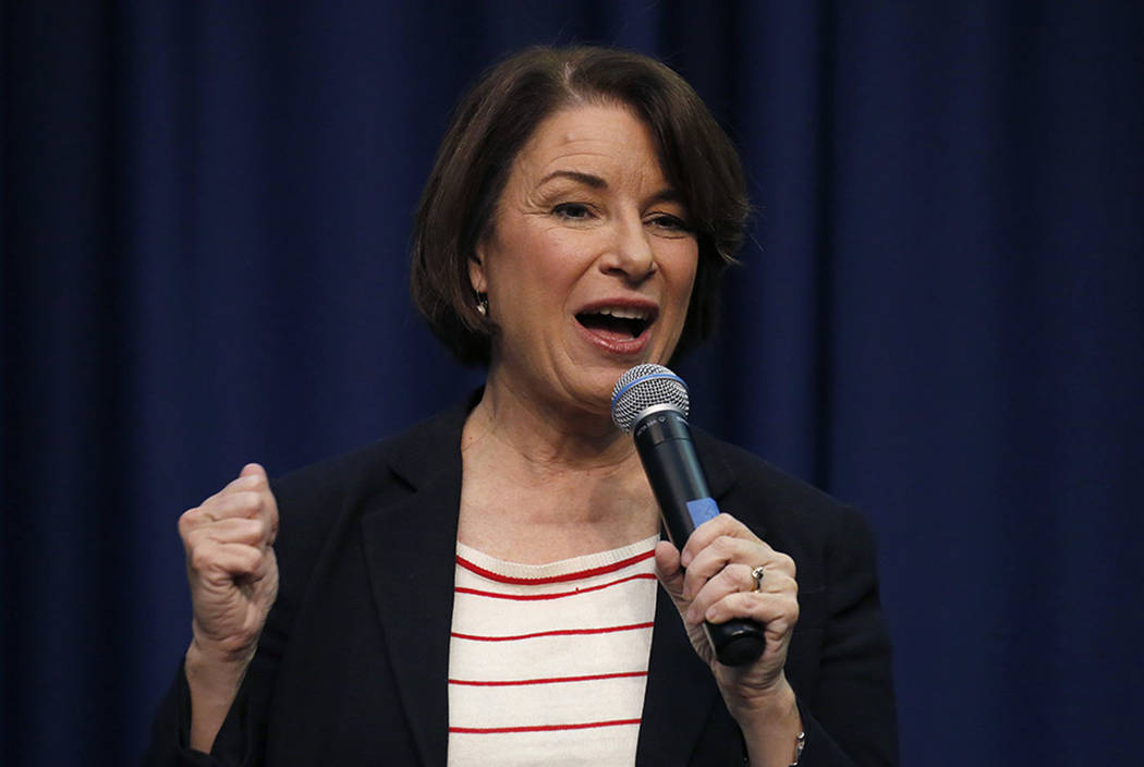 Democratic presidential candidate Sen. Amy Klobuchar, D-Minn., speaks during a campaign stop, F ...