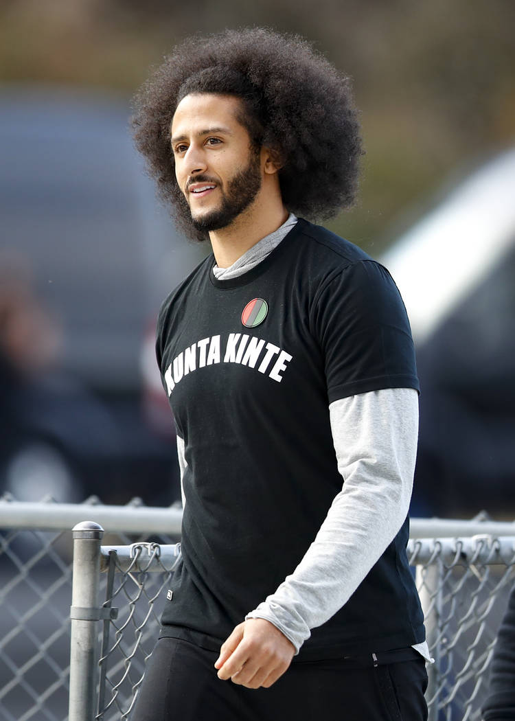 Free agent quarterback Colin Kaepernick arrives for a workout for NFL football scouts and media ...