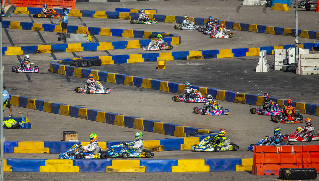 The X30 Masters fight for position on the track during the SKUSA SuperNationals at the Rio on S ...