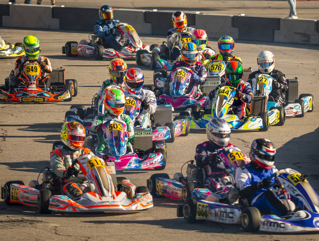 X30 Master drivers stay tight in the S curve during the SKUSA SuperNationals at the Rio on Sund ...