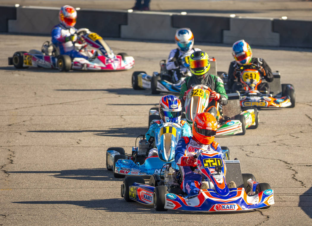 X30 Master driver Kip Foster leads the pack during the SKUSA SuperNationals at the Rio on Sunda ...