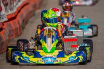 X30 Junior racer Connor Zilisch leads the pack down the straightaway during the SKUSA SuperNati ...