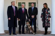 President Donald Trump, Vice President Mike Pence, and first lady Melania Trump stand with Cona ...