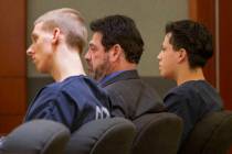 Kody Harlan, left, Jaiden Caruso's attorney Mace J. Yampolsky, center, and Jaiden Caruso, appea ...