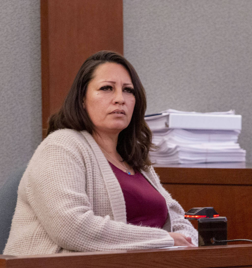 Juror Shayra Esparza testifies during a hearing for a new trial for Kody Harlan and Jaiden Caru ...