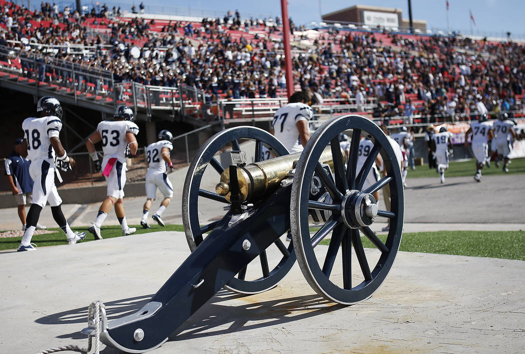 UNR players take the field for the second half while playing for the Fremont Cannon football tr ...