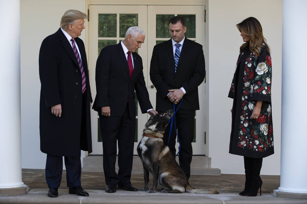 President Donald Trump, Vice President Mike Pence, and first lady Melania Trump stand with Cona ...